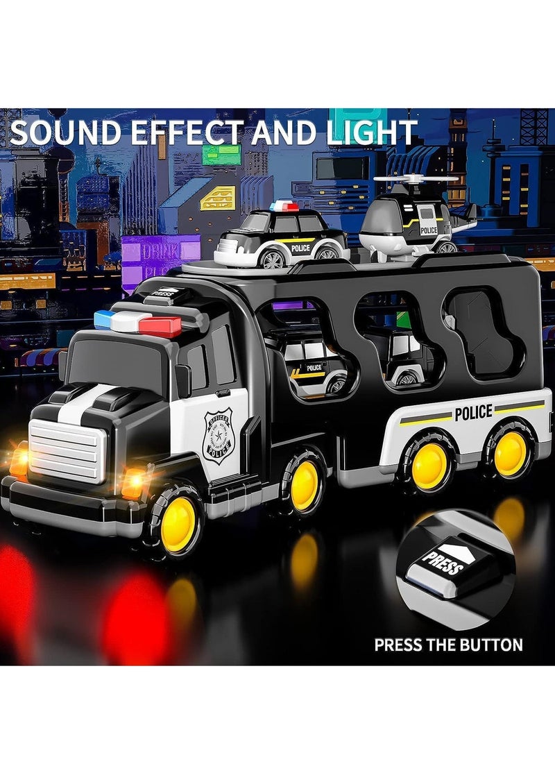 Police Truck Toys Toddlers 3 4 5 6 Years Old 5 in 1 Truck Friction Power Toy Car with Light and Sound Transport Vehicle Carrier Truck Car Toys Set for Boys and Girls 3 to 5 Years Old - Image 4