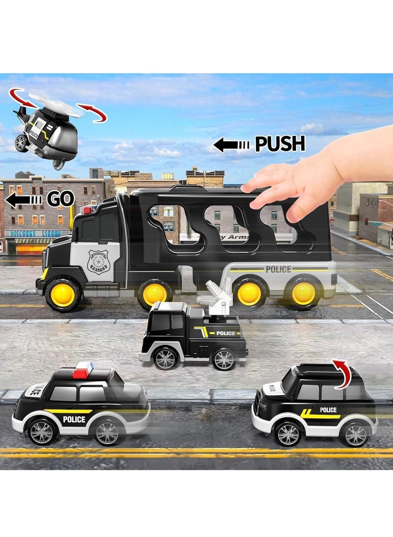 Police Truck Toys Toddlers 3 4 5 6 Years Old 5 in 1 Truck Friction Power Toy Car with Light and Sound Transport Vehicle Carrier Truck Car Toys Set for Boys and Girls 3 to 5 Years Old - Image 3