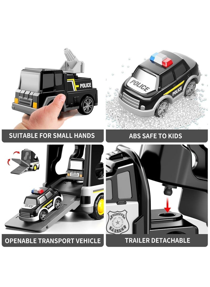 Police Truck Toys Toddlers 3 4 5 6 Years Old 5 in 1 Truck Friction Power Toy Car with Light and Sound Transport Vehicle Carrier Truck Car Toys Set for Boys and Girls 3 to 5 Years Old - Image 2