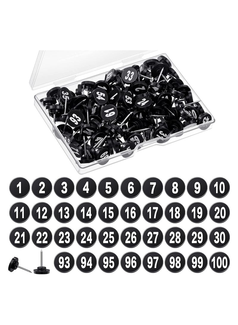 100 Pcs Numbered Push Pin Tacks for Maps and Presentations, 11 mm Diameter, 16 mm Length, Flat Thumbtacks with Sequential Numbers for Photos and Posters - Image 1