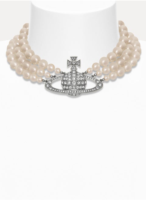 Three Row Pearl Bas Relief Choker