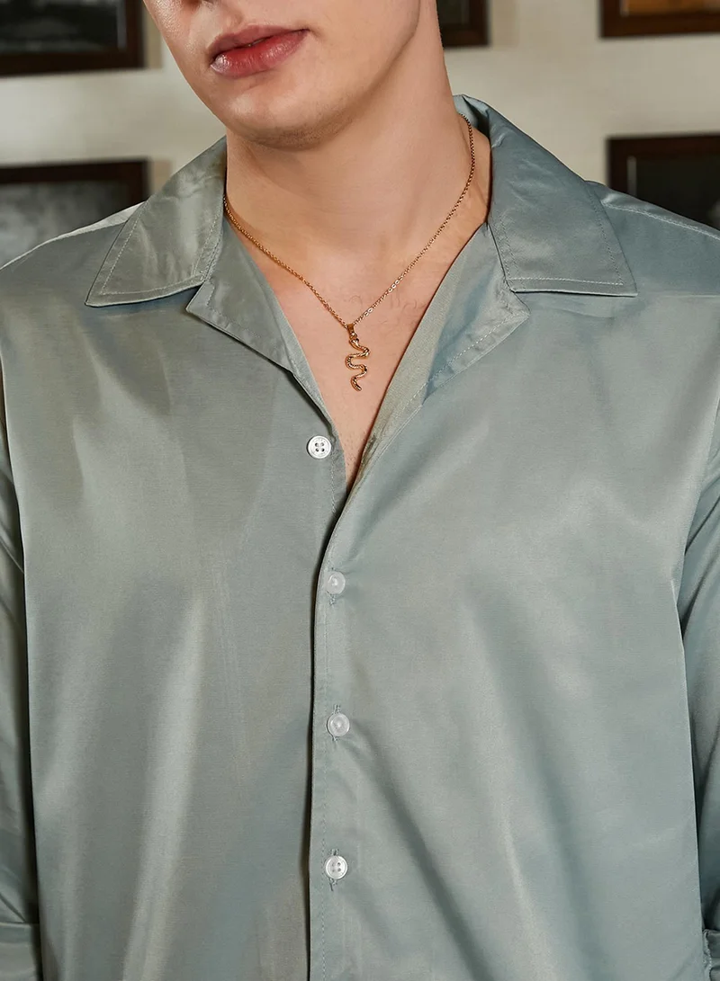 CAHOOT Green Men's Sage Green Solid Cuban Shirt for Men | Best Price UAE