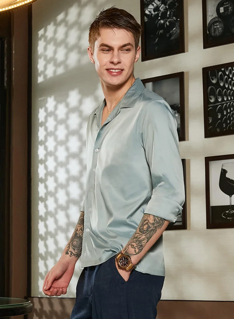 CAHOOT Green Men's Sage Green Solid Cuban Shirt for Men | Best Price UAE