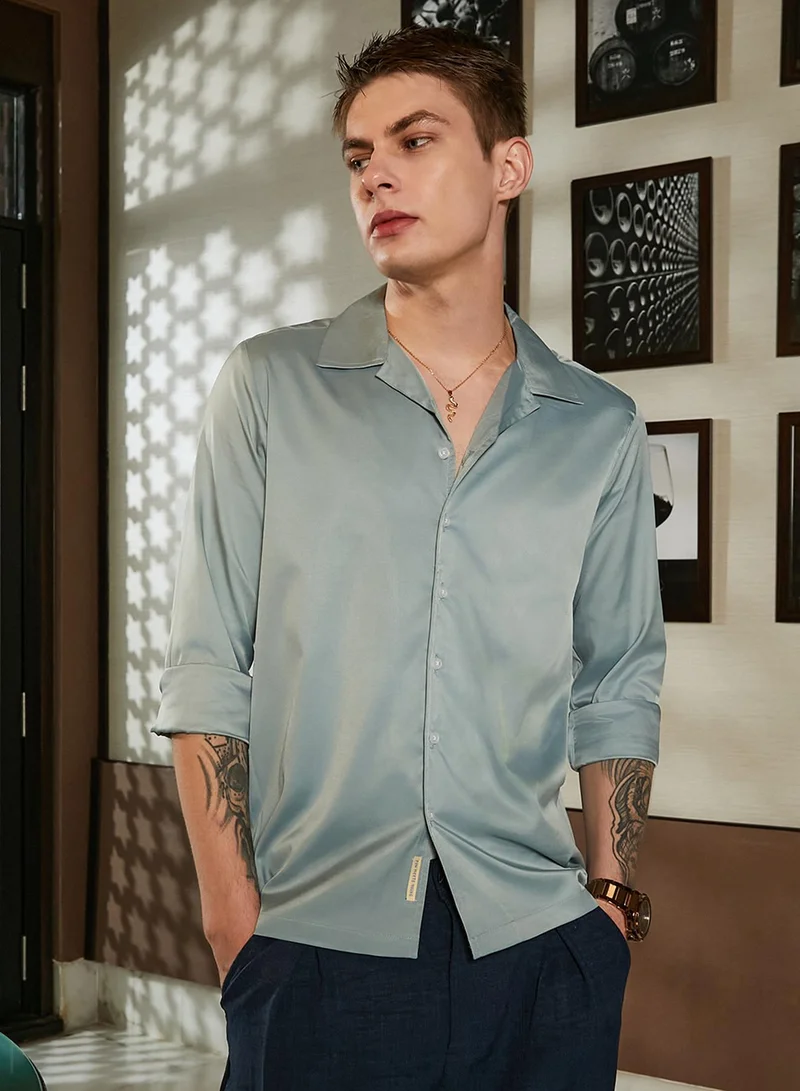 كامبوس سوترا قميص رجالي سادة أخضر مريمي كوبي