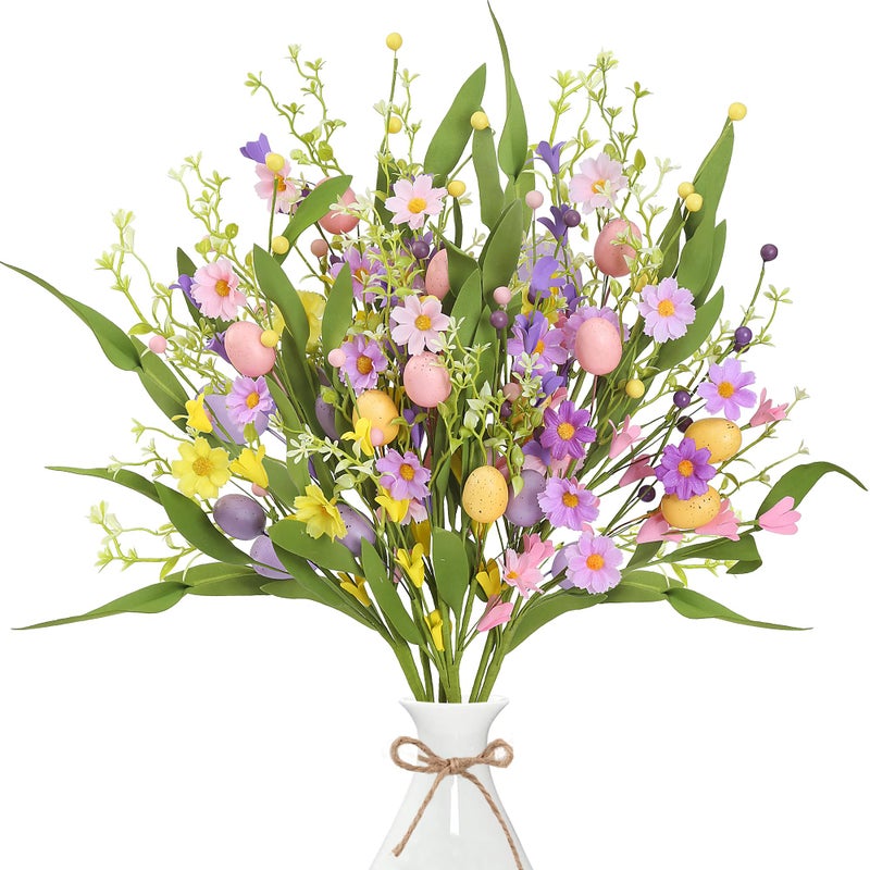 Sggvecsy Artificial Easter Stems 6 Pcs Spring Egg Picks with Colorful Daisies Berries Greenery Leaves Twig Branches for Easter Arrangement Centerpiece Easter Celebration Home Vase Decor - Image 2