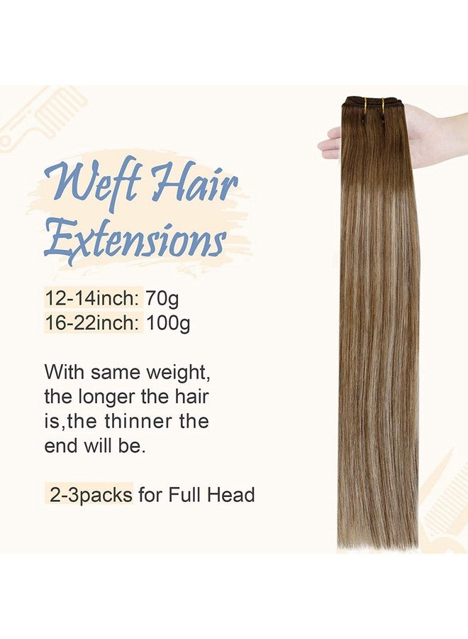 إيزي يوث وصلات لحمة شعر بشرية، خياطة في وصلات شعر، وصلات شعر بشري حقيقي، بني متوسط مع أشقر عسلي مربوط يدويًا، خياطة في وصلات شعر لحمة، 20 بوصة 100 جرام - Image 2