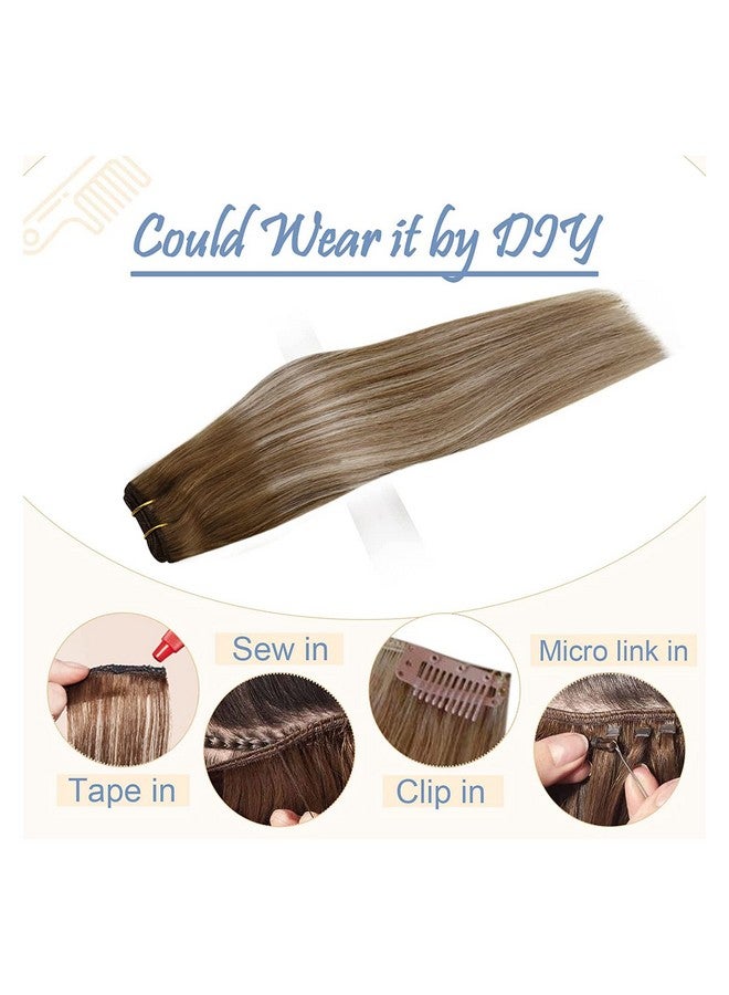 إيزي يوث وصلات لحمة شعر بشرية، خياطة في وصلات شعر، وصلات شعر بشري حقيقي، بني متوسط مع أشقر عسلي مربوط يدويًا، خياطة في وصلات شعر لحمة، 20 بوصة 100 جرام - Image 5