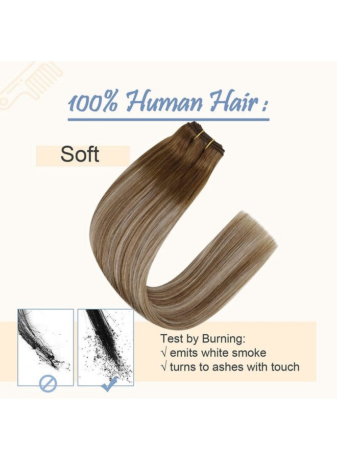 إيزي يوث وصلات لحمة شعر بشرية، خياطة في وصلات شعر، وصلات شعر بشري حقيقي، بني متوسط مع أشقر عسلي مربوط يدويًا، خياطة في وصلات شعر لحمة، 20 بوصة 100 جرام - Image 4