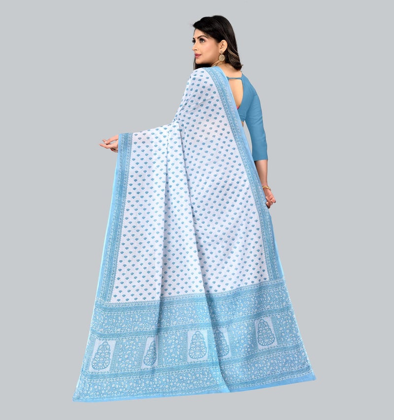Ratan Women's Plain Cotton Saree Without Blouse Piece (Amri-102-Blue_White Blue) - Image 3