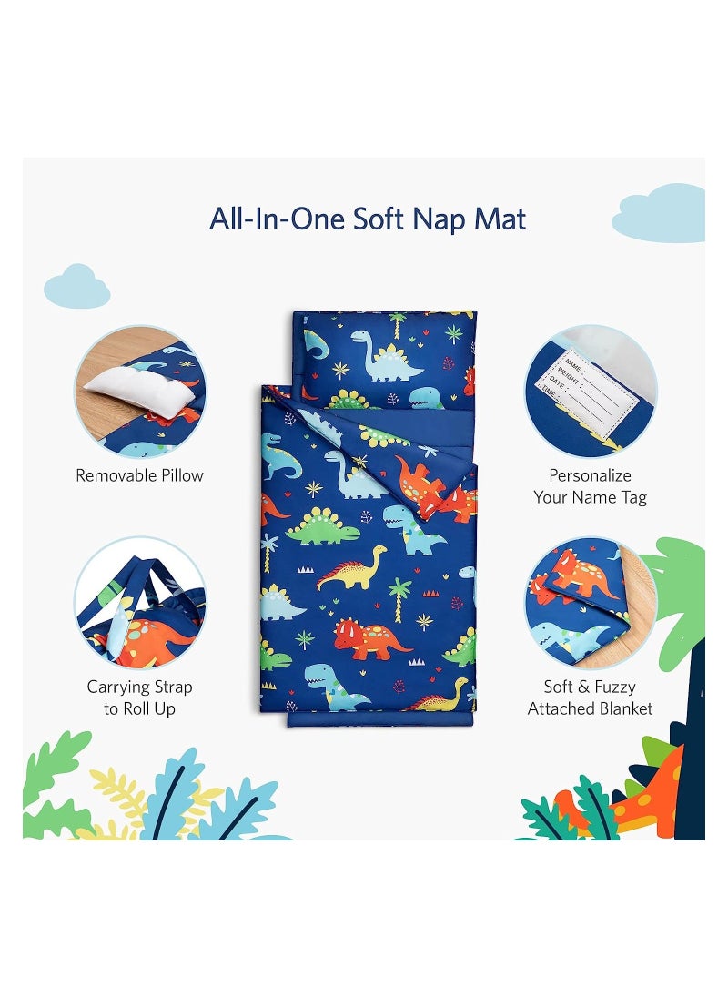 Generic - Kids Dinosaur Nap Mat, Sleeping Bag with Carrying Bag and Removable Pillow, Lightweight and Soft,  Ideal for Daycare and Preschool, Travel, 51 x 20 x 1.5 In (Blue) - Image 1