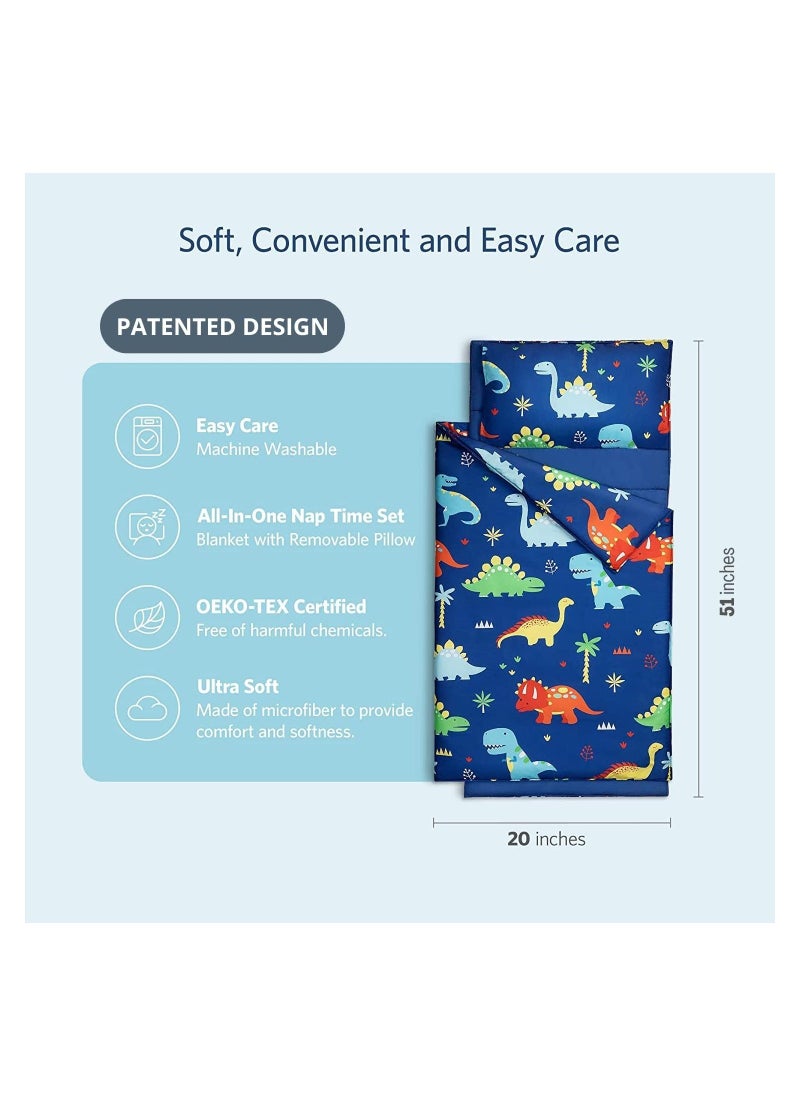 Generic - Kids Dinosaur Nap Mat, Sleeping Bag with Carrying Bag and Removable Pillow, Lightweight and Soft,  Ideal for Daycare and Preschool, Travel, 51 x 20 x 1.5 In (Blue) - Image 1