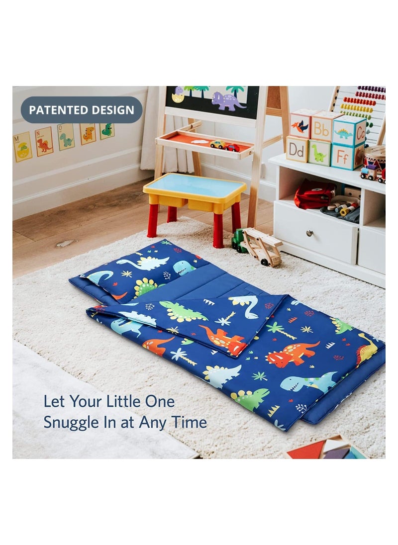 Generic - Kids Dinosaur Nap Mat, Sleeping Bag with Carrying Bag and Removable Pillow, Lightweight and Soft,  Ideal for Daycare and Preschool, Travel, 51 x 20 x 1.5 In (Blue) - Image 1