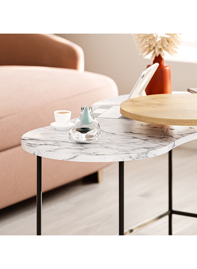 Mourah Home Cuddle Modern Coffee Table Nesting Table 2 Pieces Centre Table For Living Room With Metal Legs Versatile Design| Small Spaces Living Room Bedroom|53.8X102X65Cm | Marble White/Oak- 2 Years Warranty - Image 3