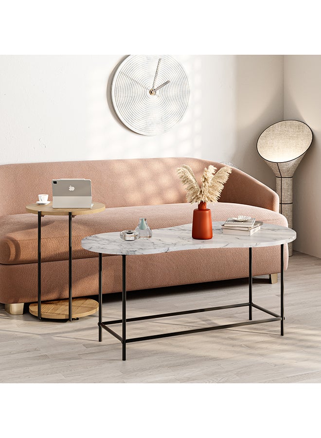 Mourah Home Cuddle Modern Coffee Table Nesting Table 2 Pieces Centre Table For Living Room With Metal Legs Versatile Design| Small Spaces Living Room Bedroom|53.8X102X65Cm | Marble White/Oak- 2 Years Warranty - Image 2