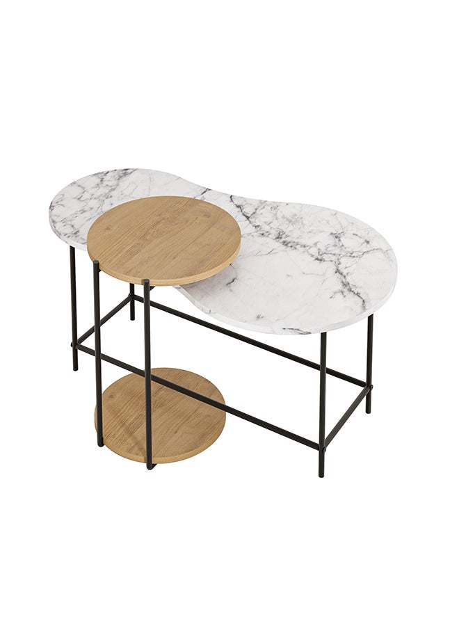 Mourah Home Cuddle Modern Coffee Table Nesting Table 2 Pieces Centre Table For Living Room With Metal Legs Versatile Design| Small Spaces Living Room Bedroom|53.8X102X65Cm | Marble White/Oak- 2 Years Warranty - Image 4