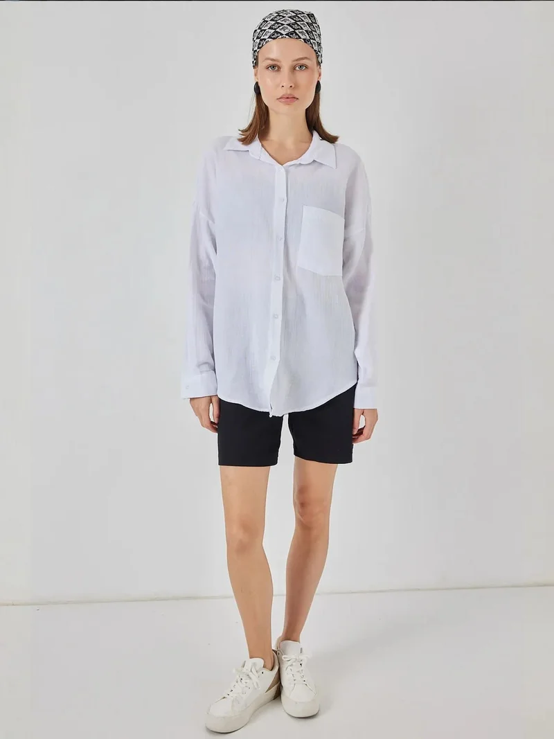 بيغ دارت قميص كتان كبير بجيوب مفصلة