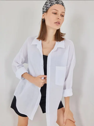 BIG DART BDART Oversized Pocket Detailed Linen Blended Shirt