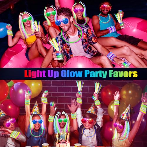 SHQDD 158 PCS Glow in the Dark Party Supplies 14PCS LED Glasses 30LED Finger Lights 14LED Light Hairs and 100PCS Glow Sticks Bracelets Neon Party Favors for Wedding Concert Birthday New Year - Image 5