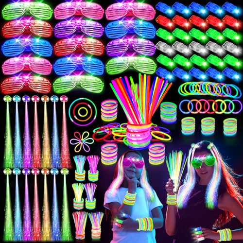 SHQDD 158 PCS Glow in the Dark Party Supplies 14PCS LED Glasses 30LED Finger Lights 14LED Light Hairs and 100PCS Glow Sticks Bracelets Neon Party Favors for Wedding Concert Birthday New Year - Image 1