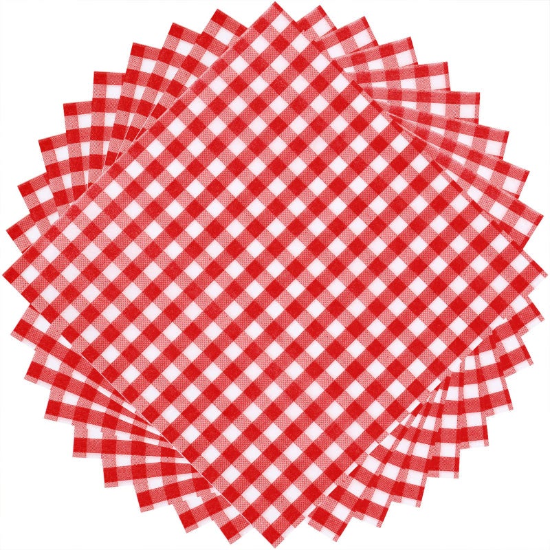 Tatuo 100 Sheet Red and White Gingham Paper Napkins Disposable Checkered Napkin Bulk 129 x 129 in Classic Buffalo Plaid Towels 3 Layers for Dinner Picnic BBQ Christmas New Year Birthday Party