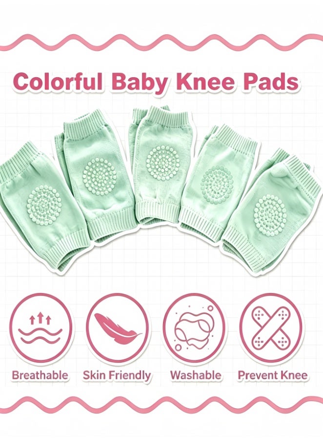 5 Pairs Unisex Baby knee Pads, Crawling Anti-Slip Knee Pads, Knee Protectors Thickened Crawling Pad Elastic Knee Sleeve Leg Warmer Gift Idea for Toddler & Boys & Girls (Green) - Image 1