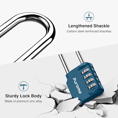 Puroma 2 Pack 2.6 Inch Long Shackle Combination Lock 4 Digit Outdoor Waterproof Padlock for Hasp Locker Lock, Sports Locker, Fence, Gate, Toolbox, Case, Hasp Storage, Cabinets (Peacock Blue) - Image 5