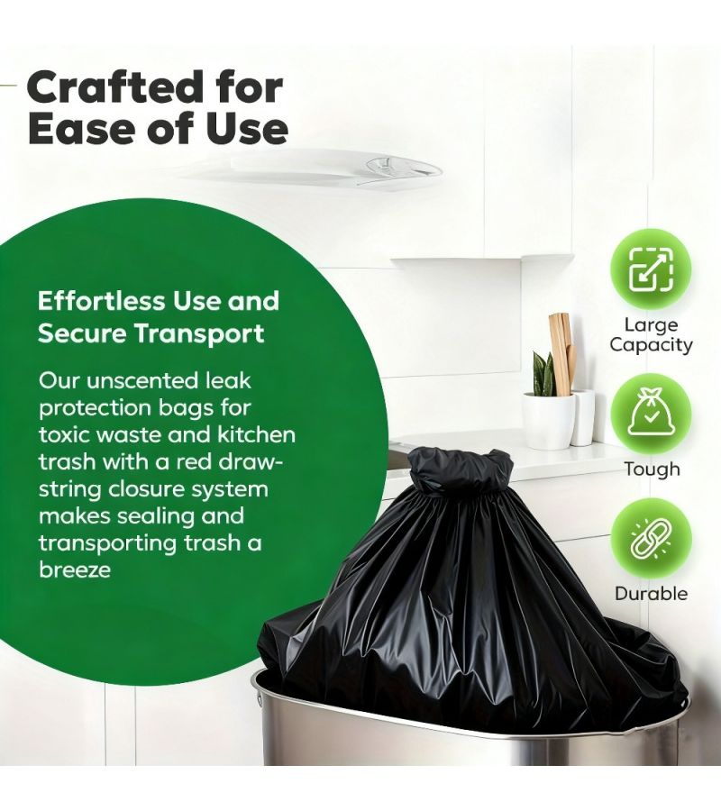 200 Heavy Duty Leak Proof Odor Blocking Drawstring Garbage Bags For Kitchen Bathroom Office Outdoor Use - Image 5