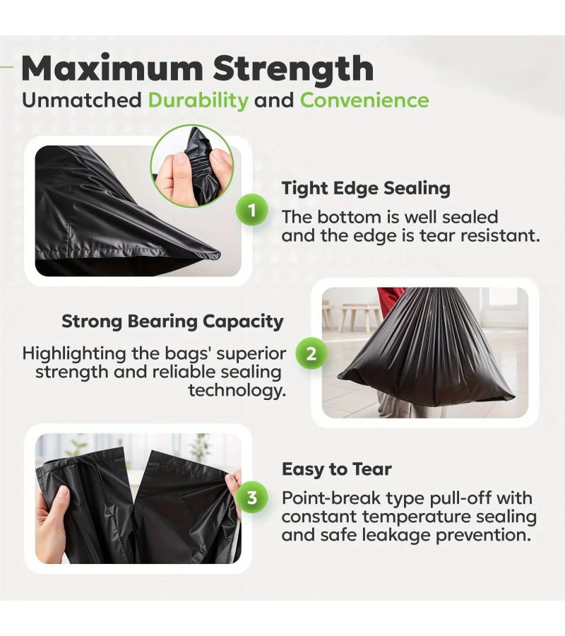200 Heavy Duty Leak Proof Odor Blocking Drawstring Garbage Bags For Kitchen Bathroom Office Outdoor Use - Image 2
