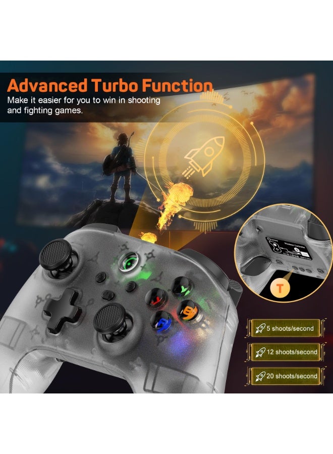 Classic Gamepad LinYuvo KC06 Wireless Gaming Controller for Switch / Android / iOS / PC with Colorful Light, Metal Joystick, 6-Axis Gyro, Turbo Function, Dual Vibration, Wake-Up Function, Motion Control, Adjustable Dual shock, Self-Programming Macro, 600mAh Battery