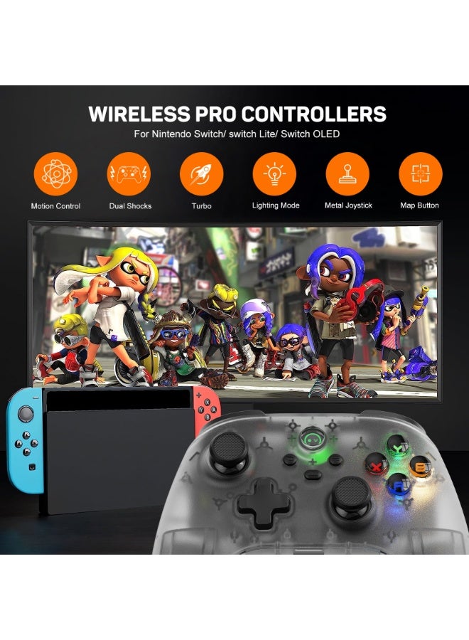 Classic Gamepad LinYuvo KC06 Wireless Gaming Controller for Switch / Android / iOS / PC with Colorful Light, Metal Joystick, 6-Axis Gyro, Turbo Function, Dual Vibration, Wake-Up Function, Motion Control, Adjustable Dual shock, Self-Programming Macro, 600mAh Battery