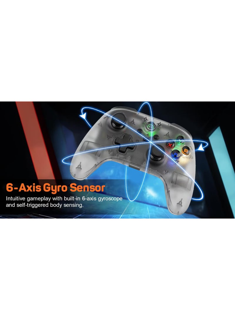 Classic Gamepad LinYuvo KC06 Wireless Gaming Controller for Switch / Android / iOS / PC with Colorful Light, Metal Joystick, 6-Axis Gyro, Turbo Function, Dual Vibration, Wake-Up Function, Motion Control, Adjustable Dual shock, Self-Programming Macro, 600mAh Battery