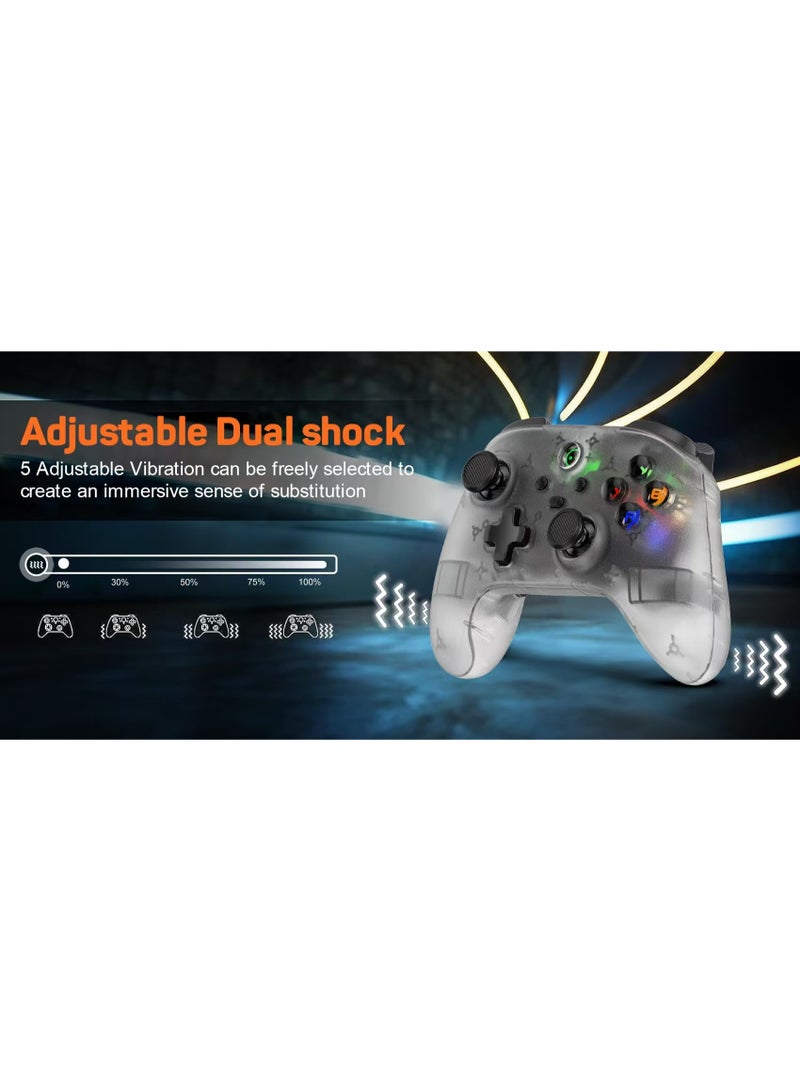 Classic Gamepad LinYuvo KC06 Wireless Gaming Controller for Switch / Android / iOS / PC with Colorful Light, Metal Joystick, 6-Axis Gyro, Turbo Function, Dual Vibration, Wake-Up Function, Motion Control, Adjustable Dual shock, Self-Programming Macro, 600mAh Battery