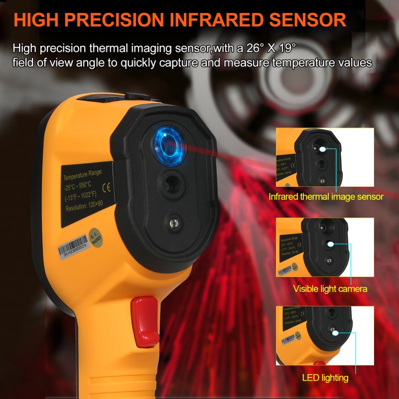 SMART SENSOR ST8550 Rechargeable IR Thermal Imager Handheld Portable Thermal Imaging Camera Infrared Thermometer with 2.8-inch LCD Screen 5 Color Palettes -25~550℃ Temperature Range 120x90 Resolution - Image 5