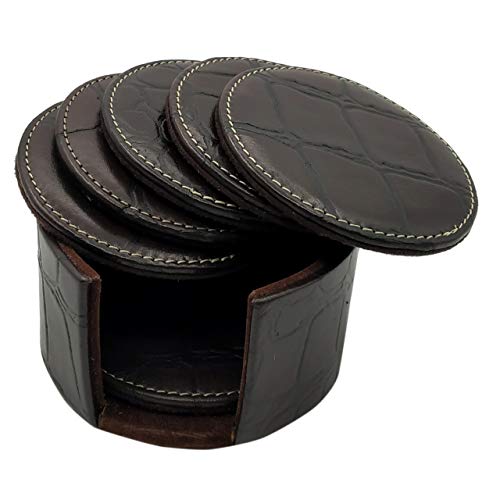 Luxxora Genuine Leather Round Shaped Coasters Set of 6| Heat-Resistant, Durable & Non-Slip Coasters for Home & Office I Perfect for Any Beverage (Color - Brown) - Image 2
