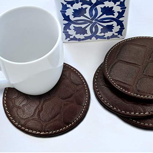 Luxxora Genuine Leather Round Shaped Coasters Set of 6| Heat-Resistant, Durable & Non-Slip Coasters for Home & Office I Perfect for Any Beverage (Color - Brown) - Image 5