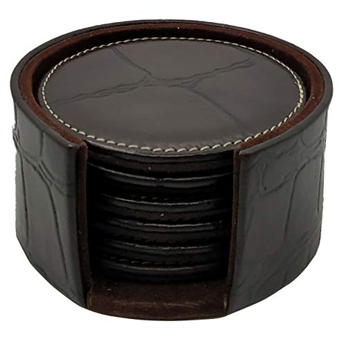 Luxxora Genuine Leather Round Shaped Coasters Set of 6| Heat-Resistant, Durable & Non-Slip Coasters for Home & Office I Perfect for Any Beverage (Color - Brown) - Image 1