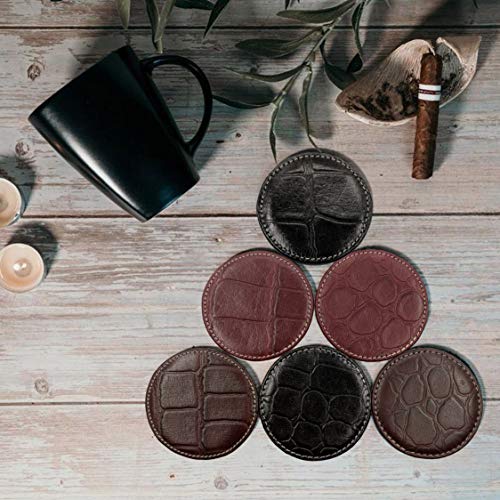 Luxxora Genuine Leather Round Shaped Coasters Set of 6| Heat-Resistant, Durable & Non-Slip Coasters for Home & Office I Perfect for Any Beverage (Color - Brown) - Image 4