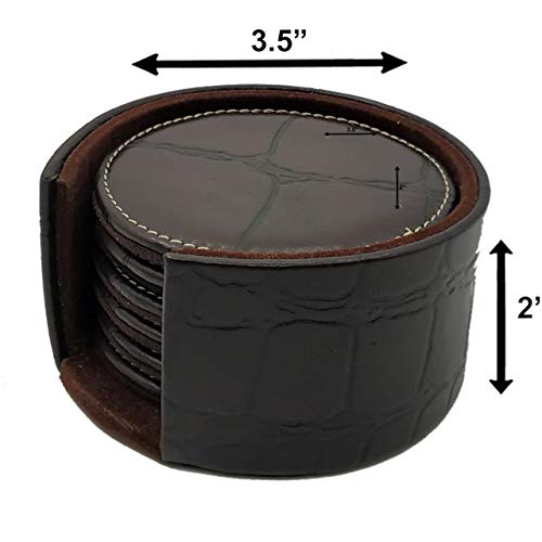 Luxxora Genuine Leather Round Shaped Coasters Set of 6| Heat-Resistant, Durable & Non-Slip Coasters for Home & Office I Perfect for Any Beverage (Color - Brown) - Image 3