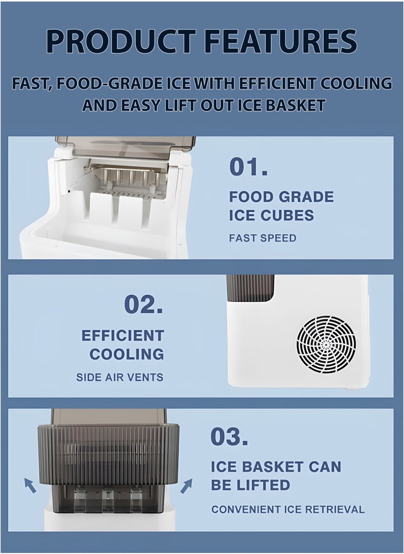 Toshionics Electric Ice Maker Machine with  Ice Scoop Automatic Countertop Ice Bullet Cube Self-Cleaning Ice Maker 9 Cubes in 6 Minutes Portable Small Ice Machine for Home Office Kitchen Bar Party Coffee Shop Cafes Restaurants Easy to Operate Compact and Convenient to Use  - Image 5