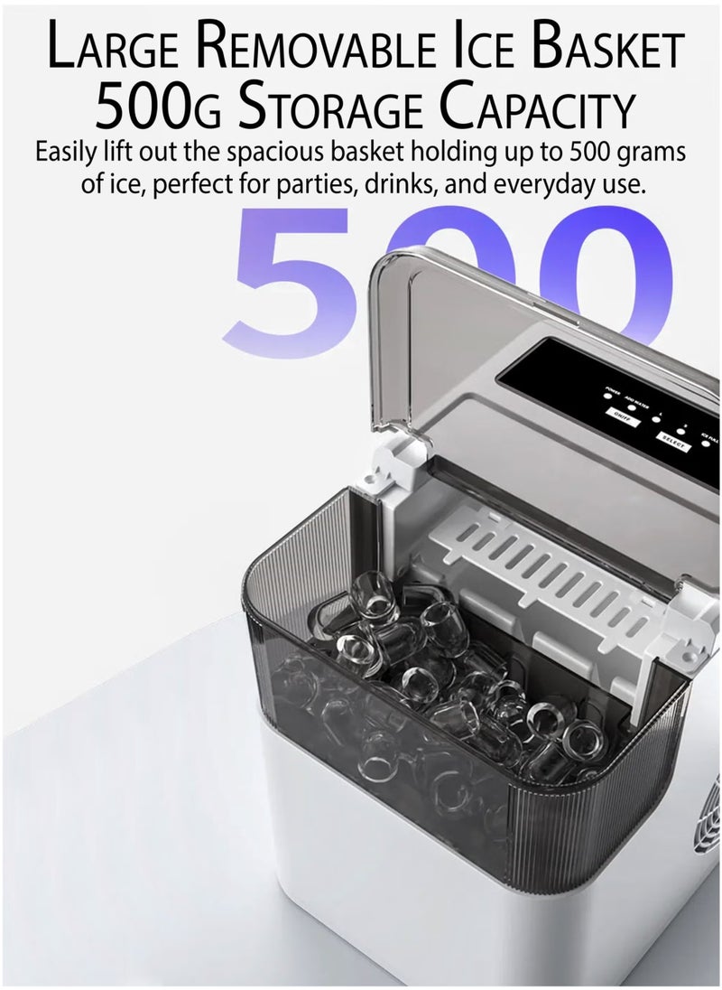 Electric Ice Maker Machine with  Ice Scoop Automatic Countertop Ice Bullet Cube Self-Cleaning Ice Maker 9 Cubes in 6 Minutes Portable Small Ice Machine for Home Office Kitchen Bar Party Coffee Shop Cafes Restaurants Easy to Operate Compact and Convenient to Use