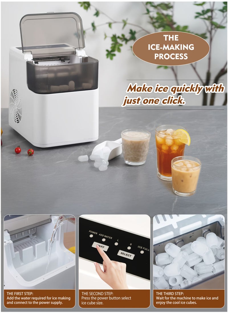 Electric Ice Maker Machine with  Ice Scoop Automatic Countertop Ice Bullet Cube Self-Cleaning Ice Maker 9 Cubes in 6 Minutes Portable Small Ice Machine for Home Office Kitchen Bar Party Coffee Shop Cafes Restaurants Easy to Operate Compact and Convenient to Use