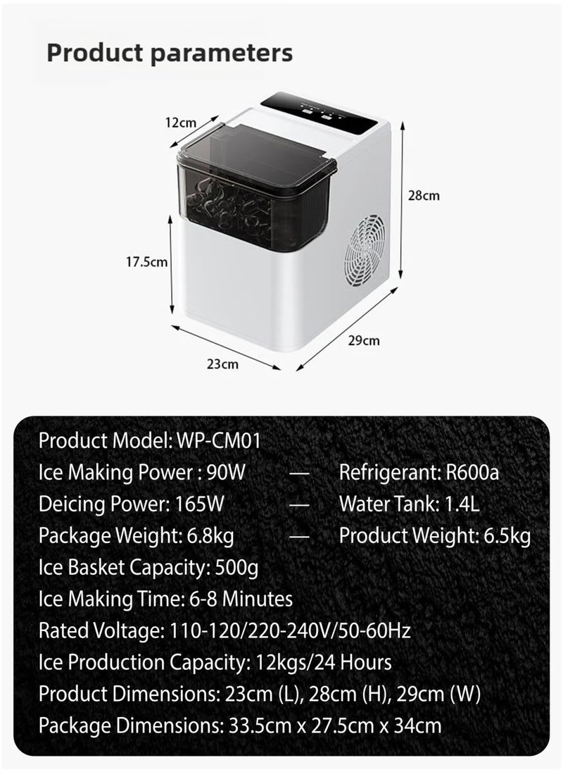 Electric Ice Maker Machine with  Ice Scoop Automatic Countertop Ice Bullet Cube Self-Cleaning Ice Maker 9 Cubes in 6 Minutes Portable Small Ice Machine for Home Office Kitchen Bar Party Coffee Shop Cafes Restaurants Easy to Operate Compact and Convenient to Use
