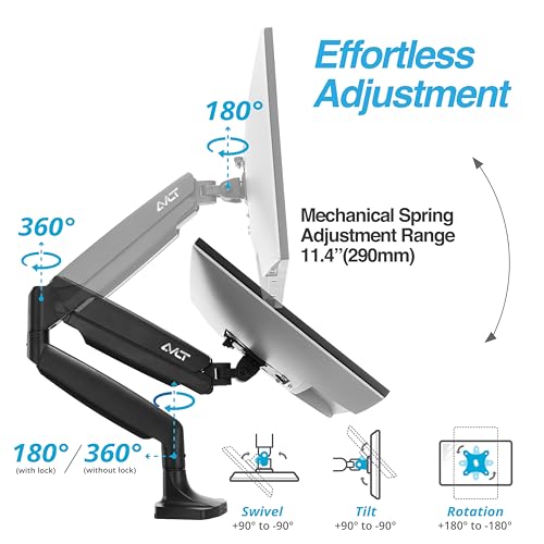 AVLT Single 17"-45" Monitor Arm Desk Mount Premium Mechanical Spring fits One Flat/Curved/Ultrawide Monitor Full Motion Height Swivel Tilt Rotation Adjustable, Black - Image 3
