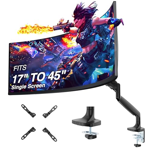 AVLT Single 17"-45" Monitor Arm Desk Mount Premium Mechanical Spring fits One Flat/Curved/Ultrawide Monitor Full Motion Height Swivel Tilt Rotation Adjustable, Black - Image 1