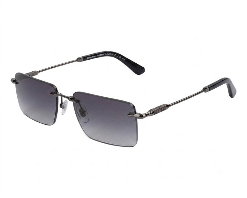 Police SPLP35 Col.0301 57 Rectangle Rimless Sunglasses For Men - Gunmetal Frame with Gradient Grey Lenses - Image 1