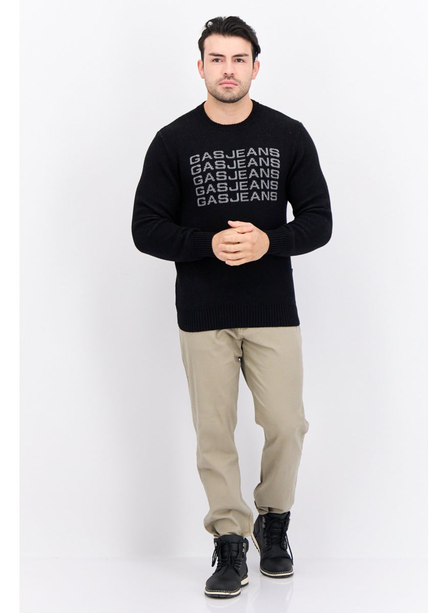 GAS Men Crew Neck Knitted Long Sleeve Sweater, Black  - Image 4
