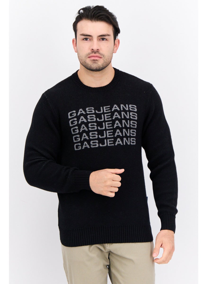 GAS Men Crew Neck Knitted Long Sleeve Sweater, Black  - Image 1