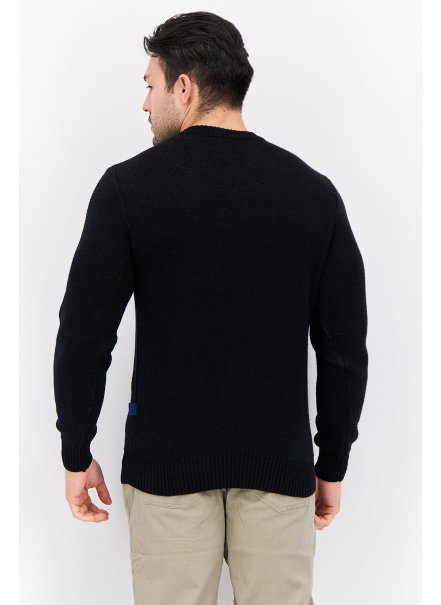 GAS Men Crew Neck Knitted Long Sleeve Sweater, Black  - Image 3