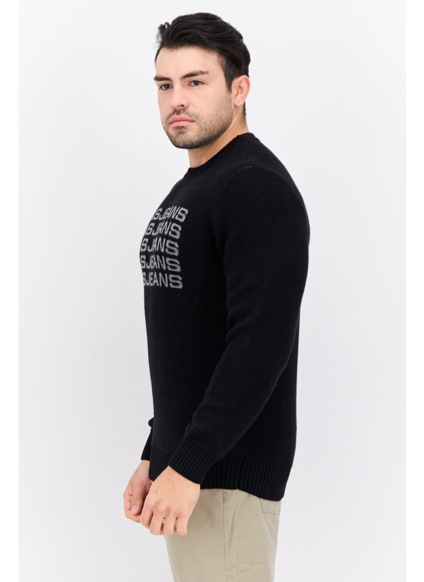 GAS Men Crew Neck Knitted Long Sleeve Sweater, Black  - Image 2