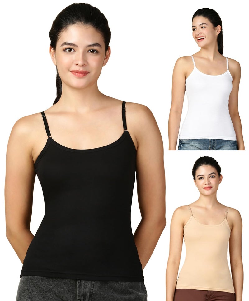 Lux Cozi Premium Regular Fit Camisole for Women_COZIHER_402_Camisole_BLK_WH_BG_95_3PC - Image 1